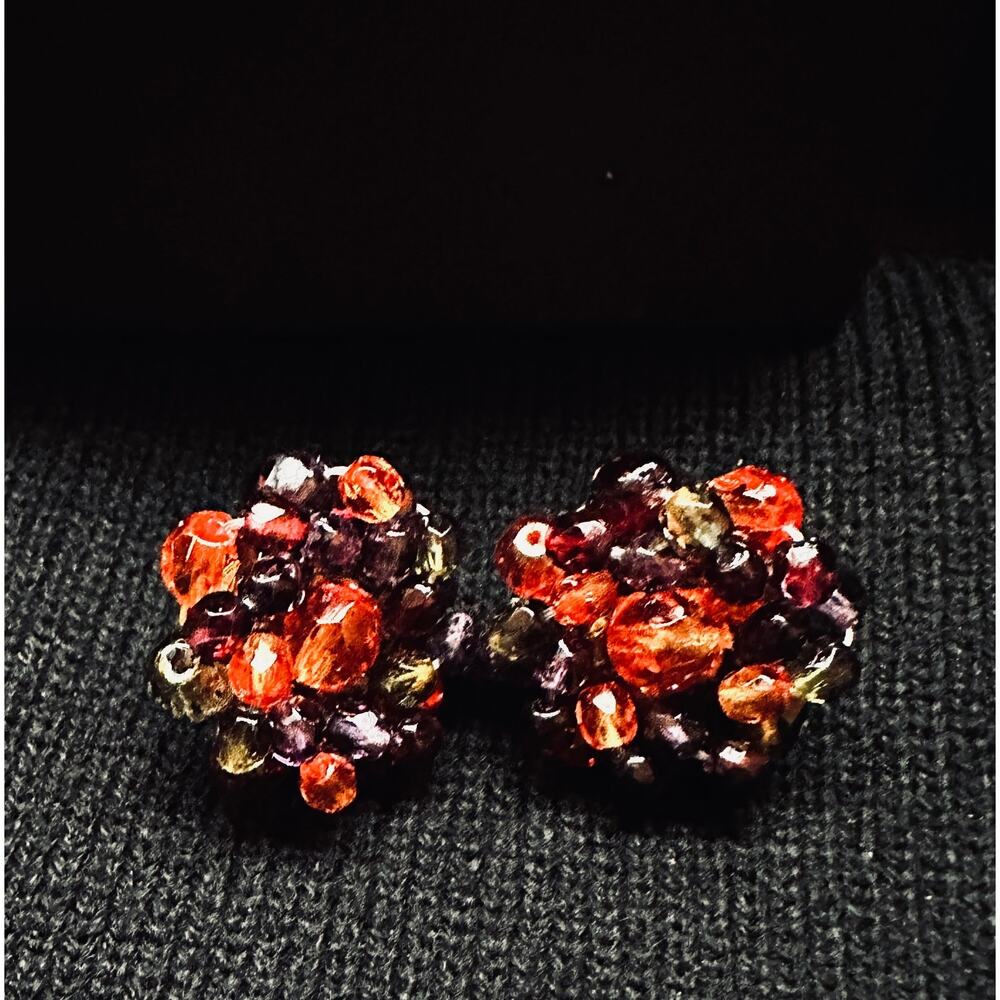 Joan Rivers Multicolor Beaded Cluster Stud Earrings Round Post Statement
